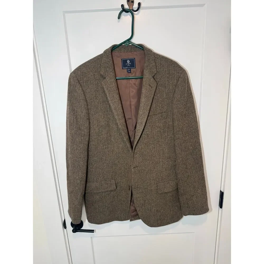 J.Crew Thompson Herringbone Tweed Wool Blazer Sport Coat Brown Men's 42R Classic